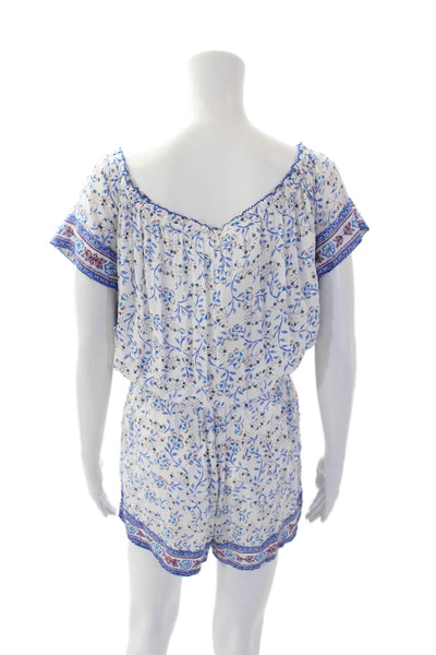 Poupette St. Barth Women's Off The Shoulder Smocked Shorts Romper Floral Size S