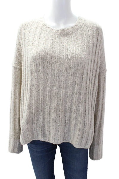 ATM Womens Crew Neck Ribbed Textured Knitted Sweater Light Beige Size S