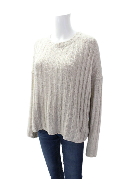 ATM Womens Crew Neck Ribbed Textured Knitted Sweater Light Beige Size S