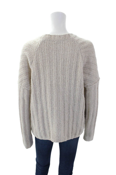 ATM Womens Crew Neck Ribbed Textured Knitted Sweater Light Beige Size S