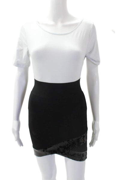 BCBG Max Azria Womens Fitted Sequined Hem Detail Mini Skirt Black Size XS