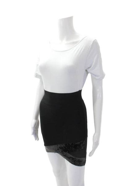 BCBG Max Azria Womens Fitted Sequined Hem Detail Mini Skirt Black Size XS