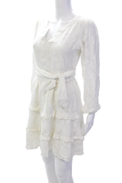 Roller Rabbit Womens Floral Printed V-Neck Long Sleeve Dress White Size 2XS