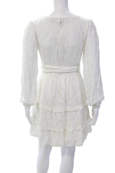 Roller Rabbit Womens Floral Printed V-Neck Long Sleeve Dress White Size 2XS