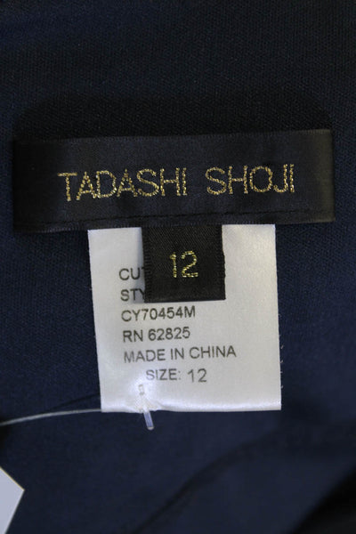 Tadashi Shoji Womens Pleated V Neck Solid Sheath Dress Blue Size 12