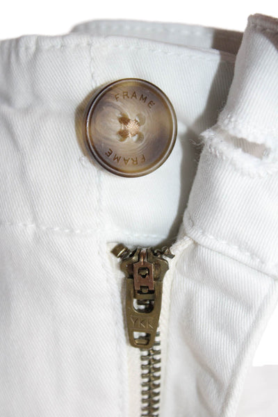 Frame Womens Cotton Straight Leg Buttoned Pockets High Rise Pants White Size 24