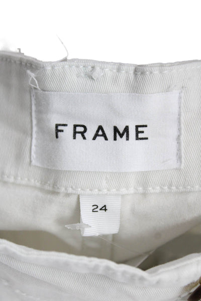 Frame Womens Cotton Straight Leg Buttoned Pockets High Rise Pants White Size 24