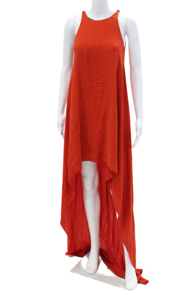 Lanvin Womens Silk Halter Neck Sleeveless High Low Maxi Dress Red Size 36