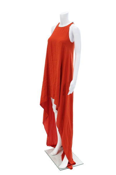 Lanvin Womens Silk Halter Neck Sleeveless High Low Maxi Dress Red Size 36
