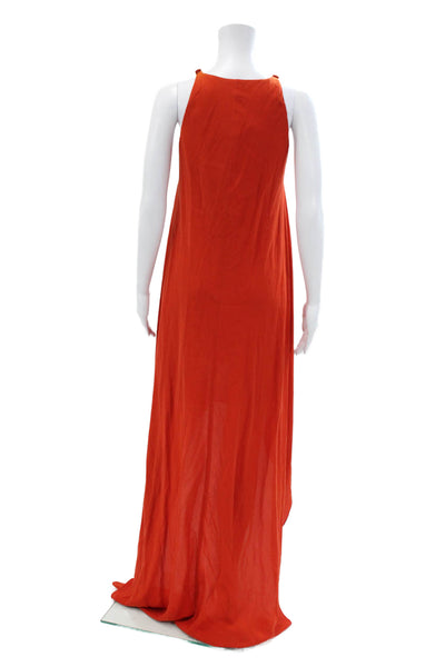 Lanvin Womens Silk Halter Neck Sleeveless High Low Maxi Dress Red Size 36