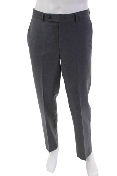 My Suit Mens Creased Slim Leg Flat Front Dress Pants Gray Wool Size 33