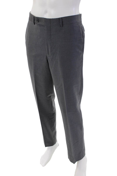My Suit Mens Creased Slim Leg Flat Front Dress Pants Gray Wool Size 33