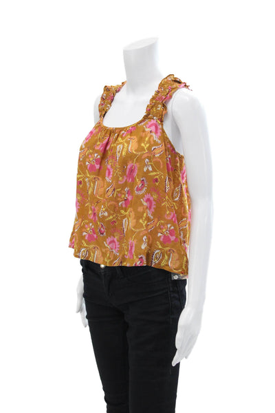 Xirena Womens Cotton Floral Ruched Sqaure Neck Pullover Tank Top Brown Size XS