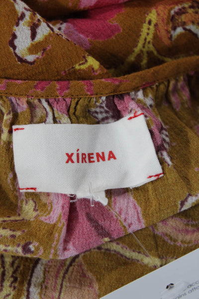 Xirena Womens Cotton Floral Ruched Sqaure Neck Pullover Tank Top Brown Size XS