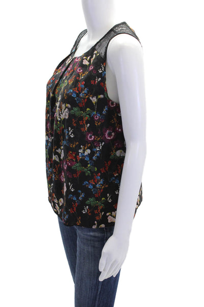 Alice + Olivia Womens Silk Floral Round Neck Sleeveless Blouse Top Black Size XS
