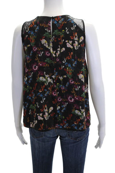 Alice + Olivia Womens Silk Floral Round Neck Sleeveless Blouse Top Black Size XS