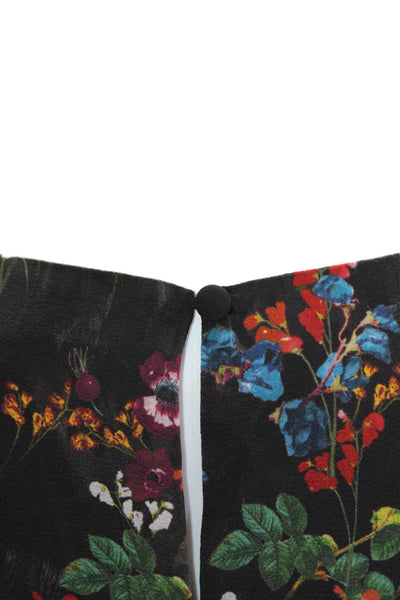 Alice + Olivia Womens Silk Floral Round Neck Sleeveless Blouse Top Black Size XS