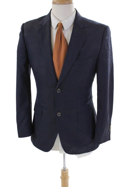 My Suit Mens Two Button Classic Lapel Blazer Jacket Navy Blue Wool Size 38