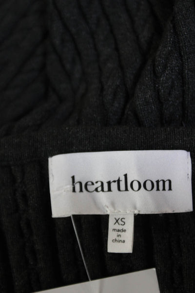 Heartloom Womens Cable Knit Scoop Neck Long Sleeve Crop Sweater Top Black Sz XS