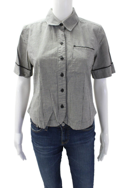 Liz Claiborne Womens Cotton Short Sleeve Collar Button Down Top Black Size M