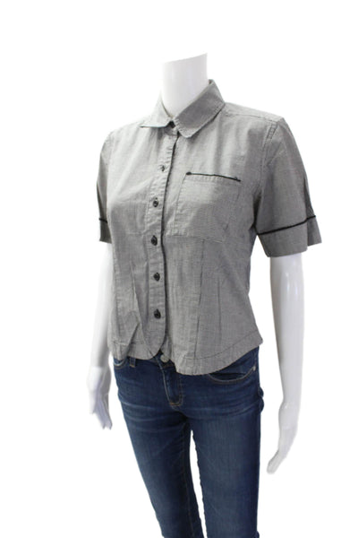 Liz Claiborne Womens Cotton Short Sleeve Collar Button Down Top Black Size M