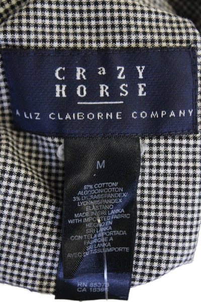 Liz Claiborne Womens Cotton Short Sleeve Collar Button Down Top Black Size M