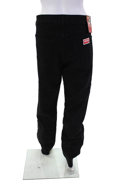 Kenzo Womens Cotton Zip Button Wide Leg Casual Pants Black Size EUR 34