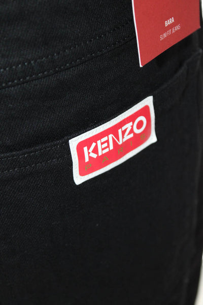 Kenzo Womens Cotton Zip Button Wide Leg Casual Pants Black Size EUR 34