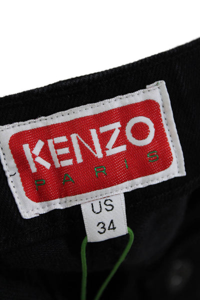Kenzo Womens Cotton Zip Button Wide Leg Casual Pants Black Size EUR 34