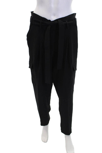 DKNY Women's Paper Bag Waist Straight Leg Ankle Cargo Pants Black Size S