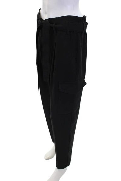 DKNY Women's Paper Bag Waist Straight Leg Ankle Cargo Pants Black Size S