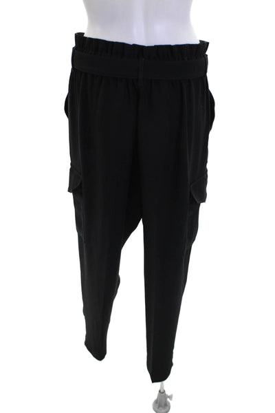 DKNY Women's Paper Bag Waist Straight Leg Ankle Cargo Pants Black Size S