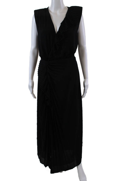 Ramy Womens Sleeveless V Neck Pleated Trim Midi Shift Dress Black Size Medium