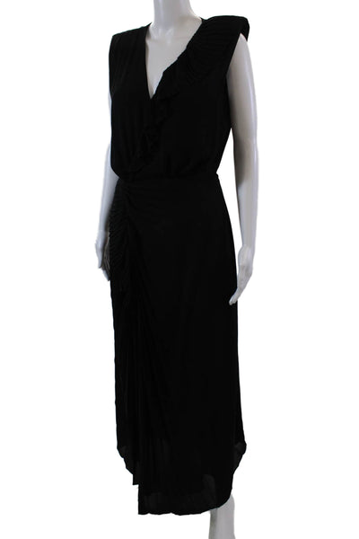 Ramy Womens Sleeveless V Neck Pleated Trim Midi Shift Dress Black Size Medium