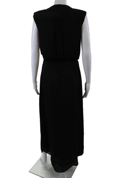 Ramy Womens Sleeveless V Neck Pleated Trim Midi Shift Dress Black Size Medium