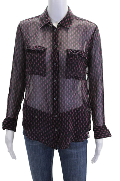 Equipment Femme Womens Silk Button Down Blouse Black Pink Size Extra Small