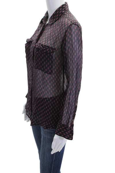 Equipment Femme Womens Silk Button Down Blouse Black Pink Size Extra Small