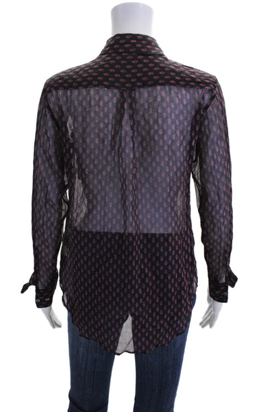 Equipment Femme Womens Silk Button Down Blouse Black Pink Size Extra Small