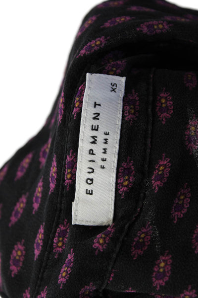 Equipment Femme Womens Silk Button Down Blouse Black Pink Size Extra Small