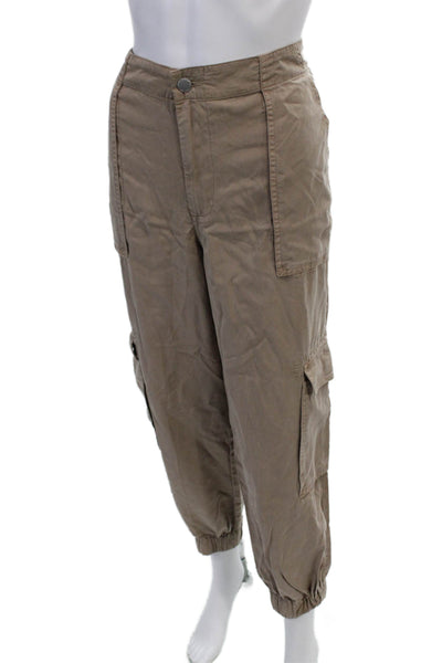 Dear John Womens High Rise Zip Up Cargo Jogger Pants Beige Size Large