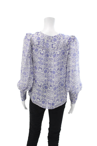 Intermix Womens Silk Abstract Yasmin Button Down Blouse White Blue Size Petite