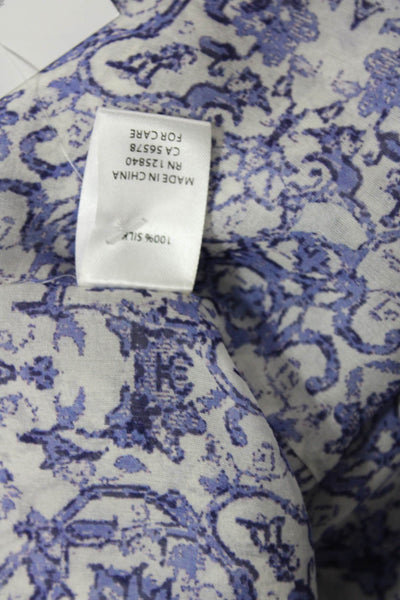 Intermix Womens Silk Abstract Yasmin Button Down Blouse White Blue Size Petite