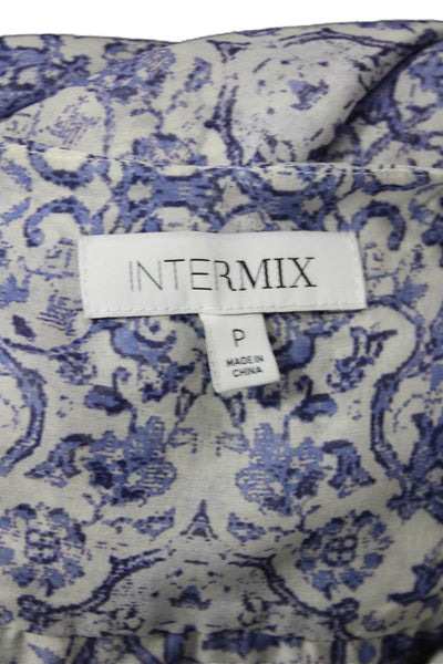 Intermix Womens Silk Abstract Yasmin Button Down Blouse White Blue Size Petite