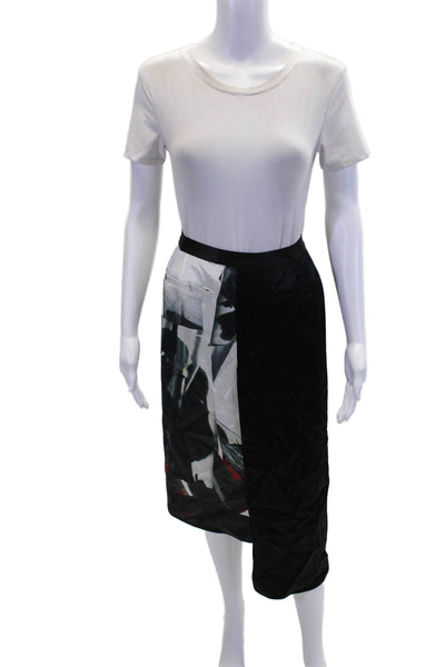 DKNY Womens Abstract Button Up Asymmetrical Mid-Calf Skirt Black Size 12