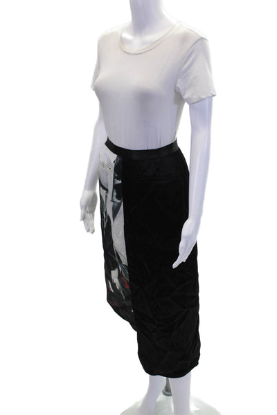 DKNY Womens Abstract Button Up Asymmetrical Mid-Calf Skirt Black Size 12