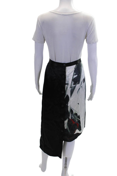 DKNY Womens Abstract Button Up Asymmetrical Mid-Calf Skirt Black Size 12