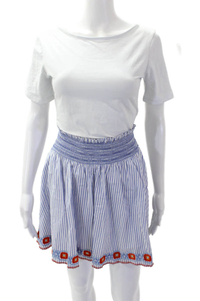 Tory Burch Womens Cotton Striped Stretch Casual Mini Skirt Blue Size S