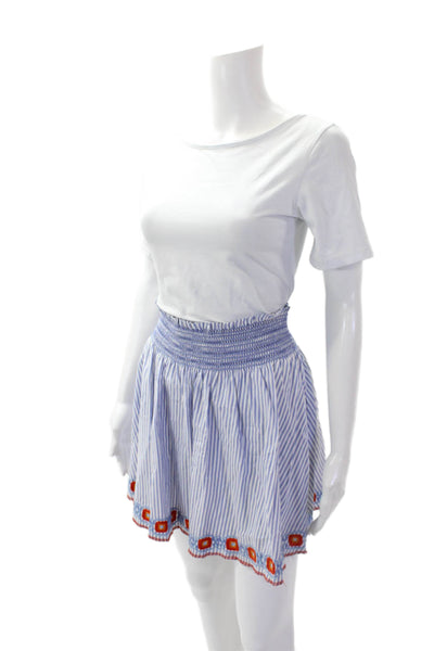 Tory Burch Womens Cotton Striped Stretch Casual Mini Skirt Blue Size S