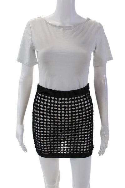 Solid & Striped Womens Cotton Elastic Waist Open Knit Mini Skirt Black Size S