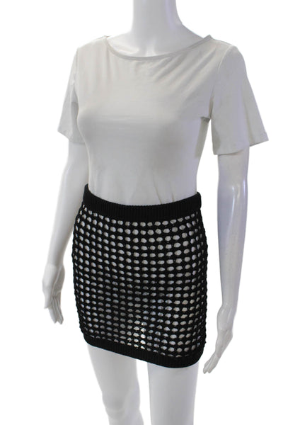 Solid & Striped Womens Cotton Elastic Waist Open Knit Mini Skirt Black Size S